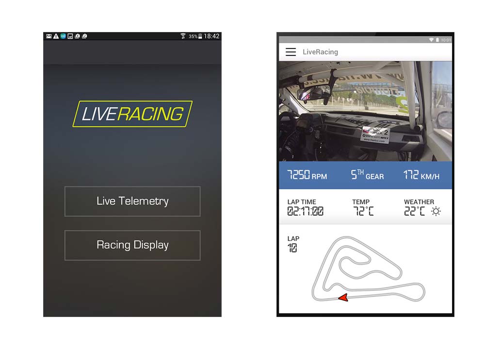 Mockup of Home and Live Telemetry